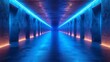 © TheGoldTiger - A futuristic tunnel illuminated with neon blue and red lights, creating a vibrant, symmetrical vanishing point