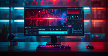 Poster - Monitor appears to have multiple colored lines.Vedio edit concept