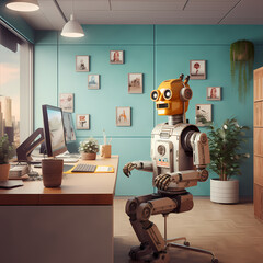 Canvas Print - Retro robot in a modern office setting. 