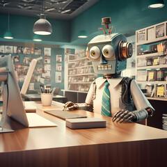 Poster - Retro robot in a modern office setting. 