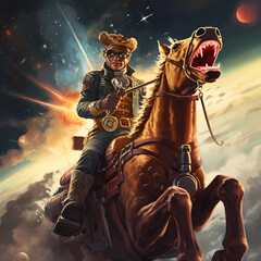 Poster - Space cowboy riding a rocket-powered horse.