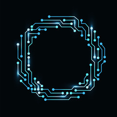 Aufkleber - Circuit board circle frame. Abstract digital round frame, hardware board and electronic motherboard pattern . Programming science, computer system element