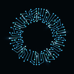 Aufkleber - Circuit board circle frame. Abstract digital round frame, hardware board and electronic motherboard pattern . Programming science, computer system element