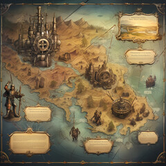 Wall Mural - Steampunk explorer mapping uncharted territory. 