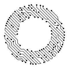 Wall Mural - Circuit board circle frame. Abstract digital round frame, hardware board and electronic motherboard pattern . Programming science, computer system element