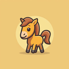 A flat premium logo vector icon of a cute horse cartoon illustration. animal nature concept 