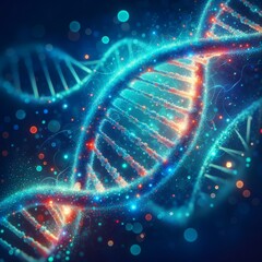 Poster - Dynamic digital art of a DNA double helix glowing with neon lights