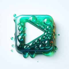 Wall Mural - Play button made of green glass. AI generated illustration