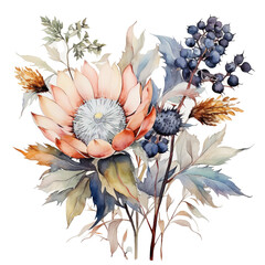 Wall Mural - watercolor flowers, illustrations in handmade watercolor style on a white background, generative ai	