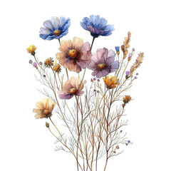 Wall Mural - watercolor flowers, illustrations in handmade watercolor style on a white background, generative ai	