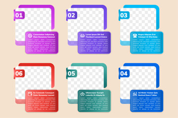 Poster - infographic used for detailed reports of all 6 topics with space for photo collage. vector illustrat