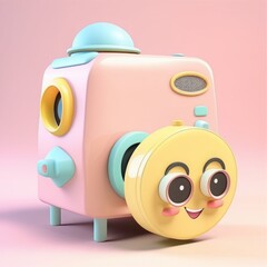 Poster - 3d cartoon robot. cute cartoon robot. 3d cartoon robot. cute cartoon robot. 3d render of a cartoon cute cartoon pink character with an old camera on a pink background.