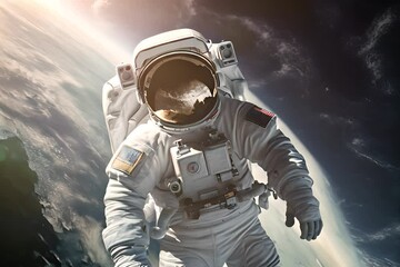 Wall Mural - astronaut spaceman do spacewalk while working for space station