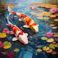 Wall Mural - Colorful koi fish swimming in a pond.