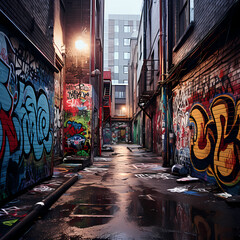 Canvas Print - Grunge-style urban alley with graffiti.