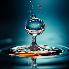 Wall Mural - Macro shot of a droplet splashing into water.