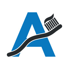 Wall Mural - Initial Toothbrush Logo combine with letter A vector template