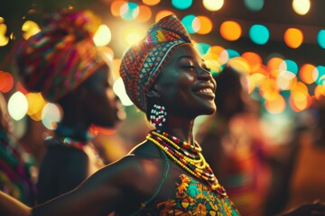 Joyful African Women Celebrating at Festival, Cultural Diversity Concept