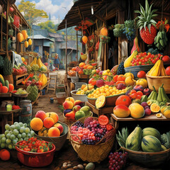 Canvas Print - Vibrant market scene with exotic fruits.