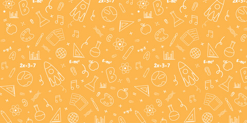 Seamless pattern with doodles.School supplies and creative elements.School background.Vector illustration 