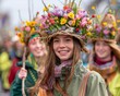 © Fokasu Art - Community Spirit - Easter Parade with Participants in Bonnets, Carrying Willow Branches