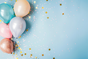 Poster - A slide background showcasing a party. Celebration spirit. Balloons. Background image. Created with Generative AI technology