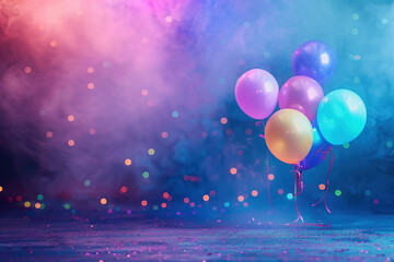 Poster - A slide background showcasing a party. Celebration spirit. Balloons. Background image. Created with Generative AI technology