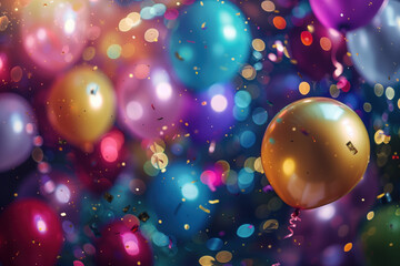 Poster - A slide background showcasing a party. Celebration spirit. Balloons. Background image. Created with Generative AI technology