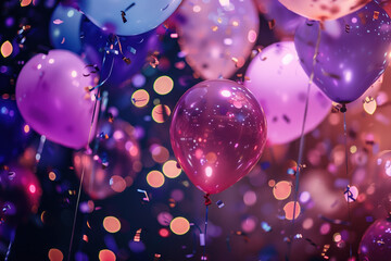 Poster - A slide background showcasing a party. Celebration spirit. Balloons. Background image. Created with Generative AI technology