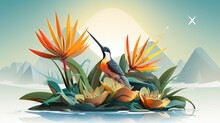 Vector Illustration Of A Beautiful Flower Bouquet Of Birds Of Paradise