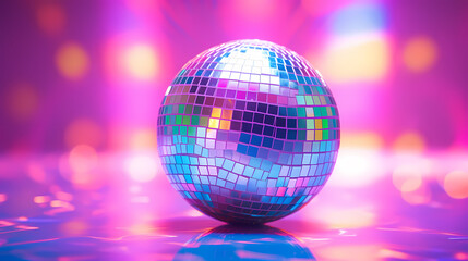 Disco ball illustration, disco ball with rainbow colored light reflections