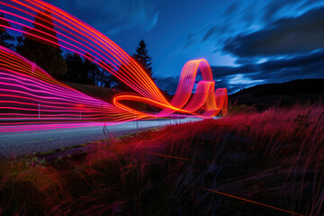 Poster - Speed motion blur. Colorful light trails. Abstract background image. Created with Generative AI technology
