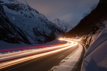 Poster - night traffic. colorful light trails. long exposure. background image. created with generative ai te