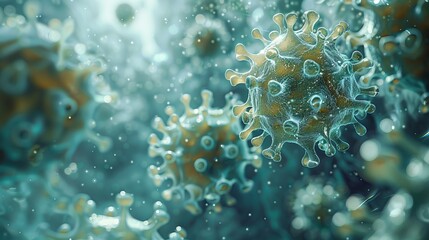 Poster - Close-up of a virus cell or bacteria against a light background