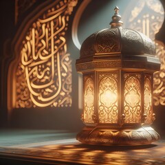 3d painting of Islamic lantern Eid lamps with the word Ramadan wallpaper