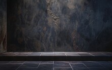 Empty Stone Background, Museum Gallery Dioramas, Dark Navy And Brown