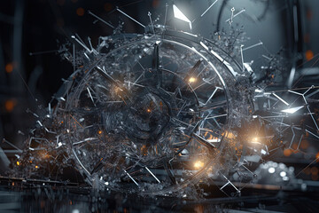Poster - Abstract burst of wires and particles on technology background. Scientific abstraction with mess of wires.