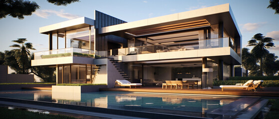 Wall Mural - sleek and contemporary architectural masterpiece with a touch of modernist design, v52 style, image 