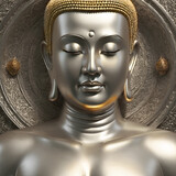 Fototapeta Konie - close up portrait of golden Budda with close eyes. religion concept. Ai generate