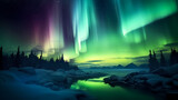 Fototapeta Góry - Northern Lights, Aurora Borealis, Snowy Mountains at Night
