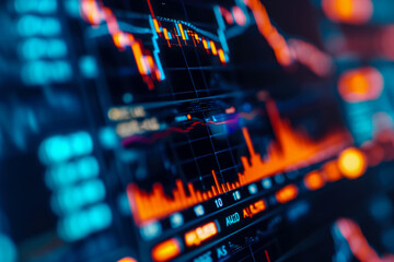 Poster - close-up of a cryptocurrency exchange rate chart. The chart is dynamic and informative, and there are other charts in the background