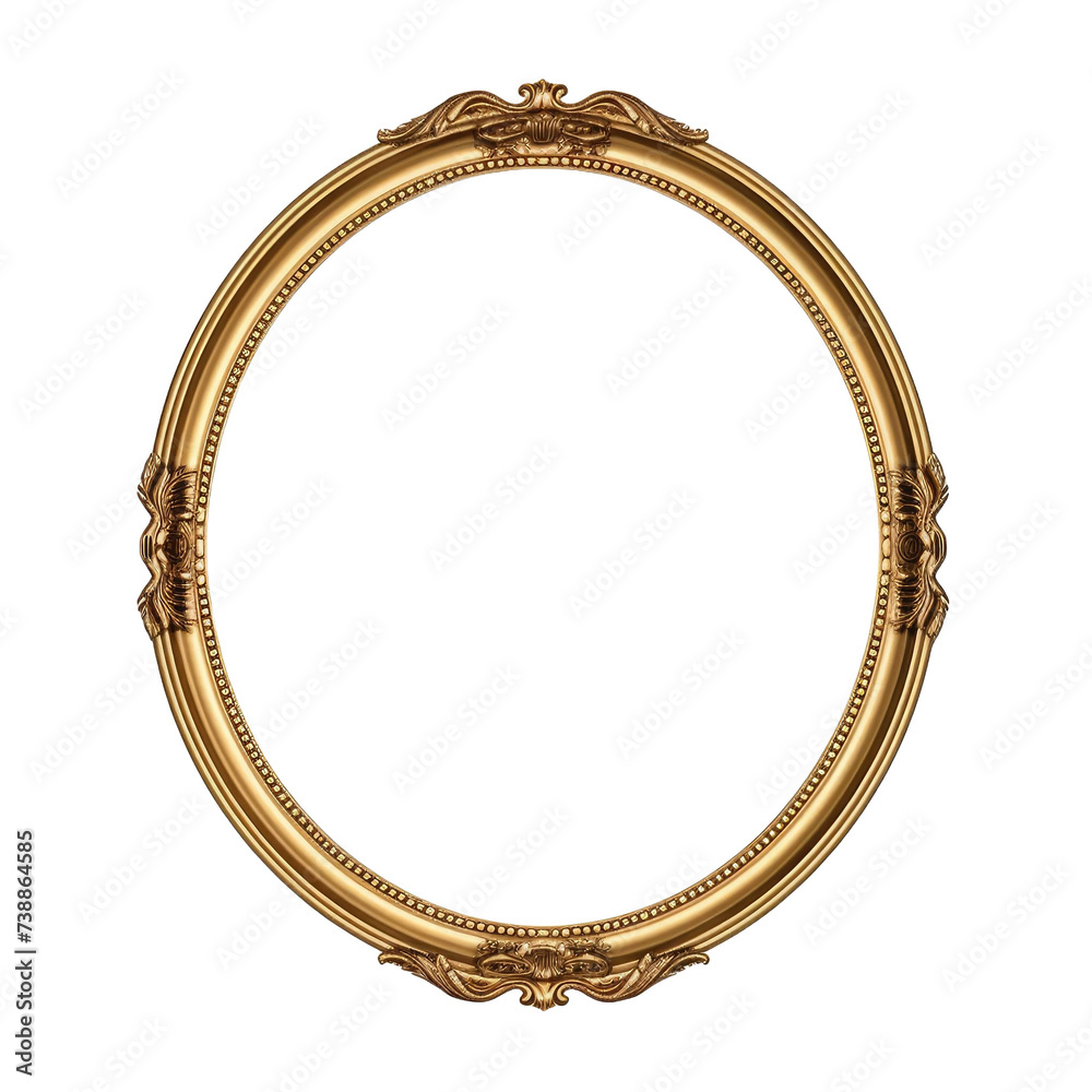 Antique round oval gold picture mirror frame isolated on transparent a ...