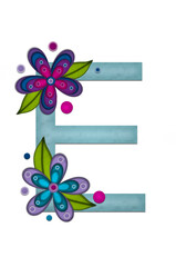 Wall Mural - Alphabet Teal Petals E