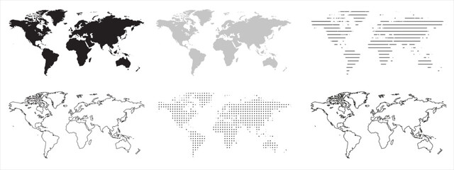 Wall Mural - World Map variants. Black and grey world map on isolated background. Vector illustration.