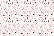 Seamless Pattern With Black And Pink Paw Prints On A White Background