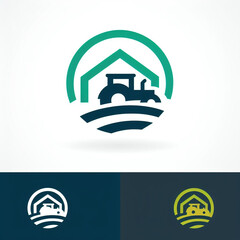 Wall Mural - Agriculture logo with a farmhouse, tractor, and sun - great for farm-related businesses.