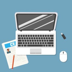 Poster - portatile laptop penna usb mouse cv curriculum vitae con   matita