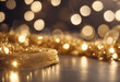 Festive background with gold sparkles and garland Holiday Party concept with bokeh background
