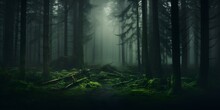 Eerie Forest Shrouded In Mist Creating An Ominous And Haunting Atmosphere. Concept Misty Forest, Ominous Atmosphere, Eerie Photography, Haunting Landscape, Nature Photography