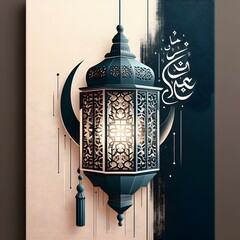 3d painting Islamic lantern Eid lamps  with the word Ramadan wallpaper